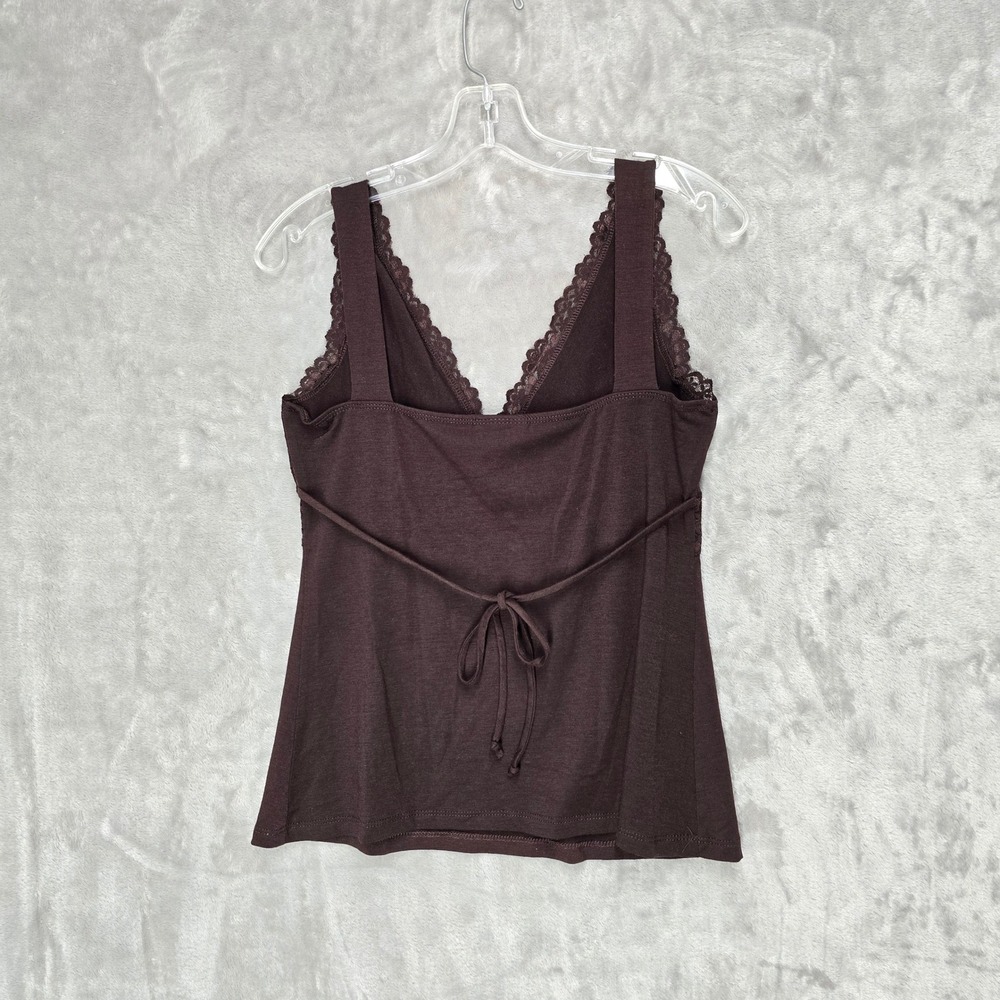 Y2K WetSeal Tank Top Women L Brown Lace Trim Empire Waist Tie Back Stretch Fairy - Picture 9 of 9